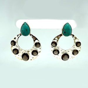 Sterling Silver Turquoise & Smoky Quartz Earrings